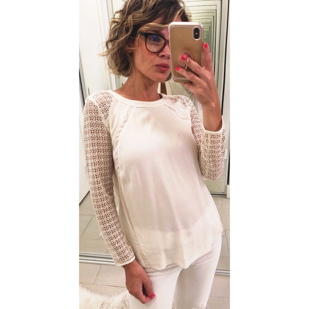 Rebecca Taylor Lace Trim Blouse in White